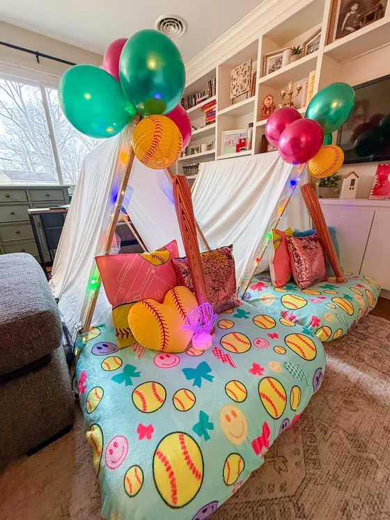 Softball sleepover setup: For the softball girlies… you get it.
