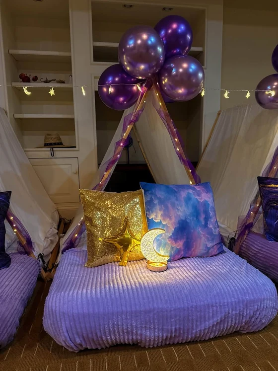 Violet Skies sleepover setup: Moonlight, clouds and touches of gold.